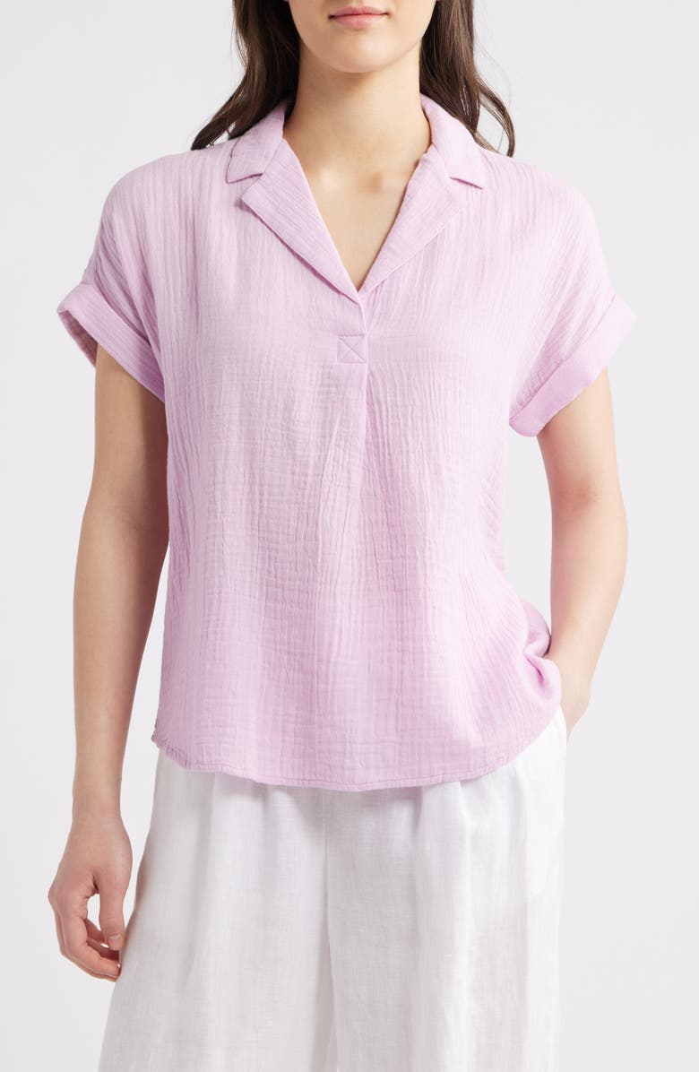 beachlunchlounge London Cotton Gauze Popover Top, Main, color, Lilac Pink