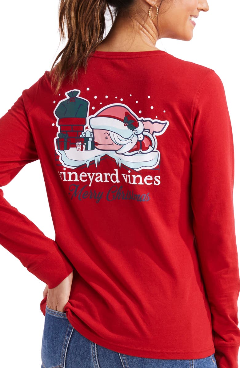 vineyard vines Mrs. Claus Whale Long Sleeve Graphic Pocket Tee, Alternate, color, 