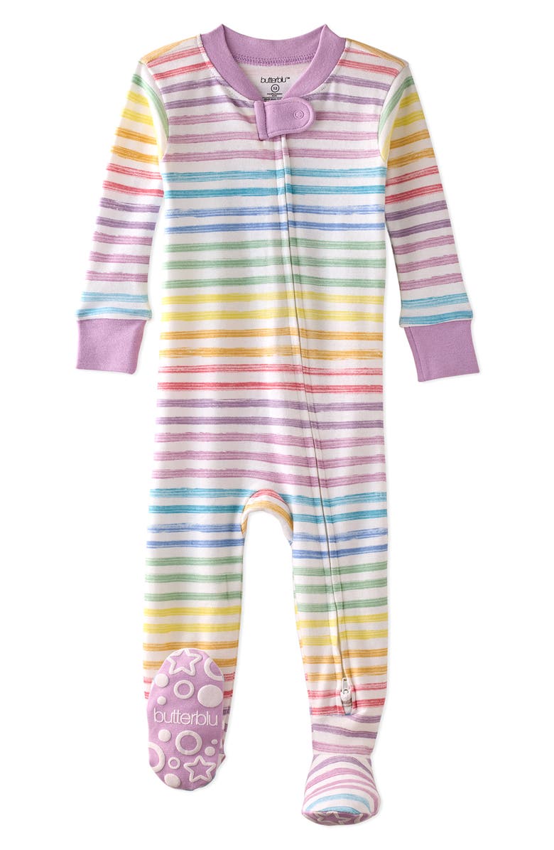 BUTTERBLU Cruz One-Piece Organic Cotton Footie Pajamas, Main, color, Sunny Rainbow