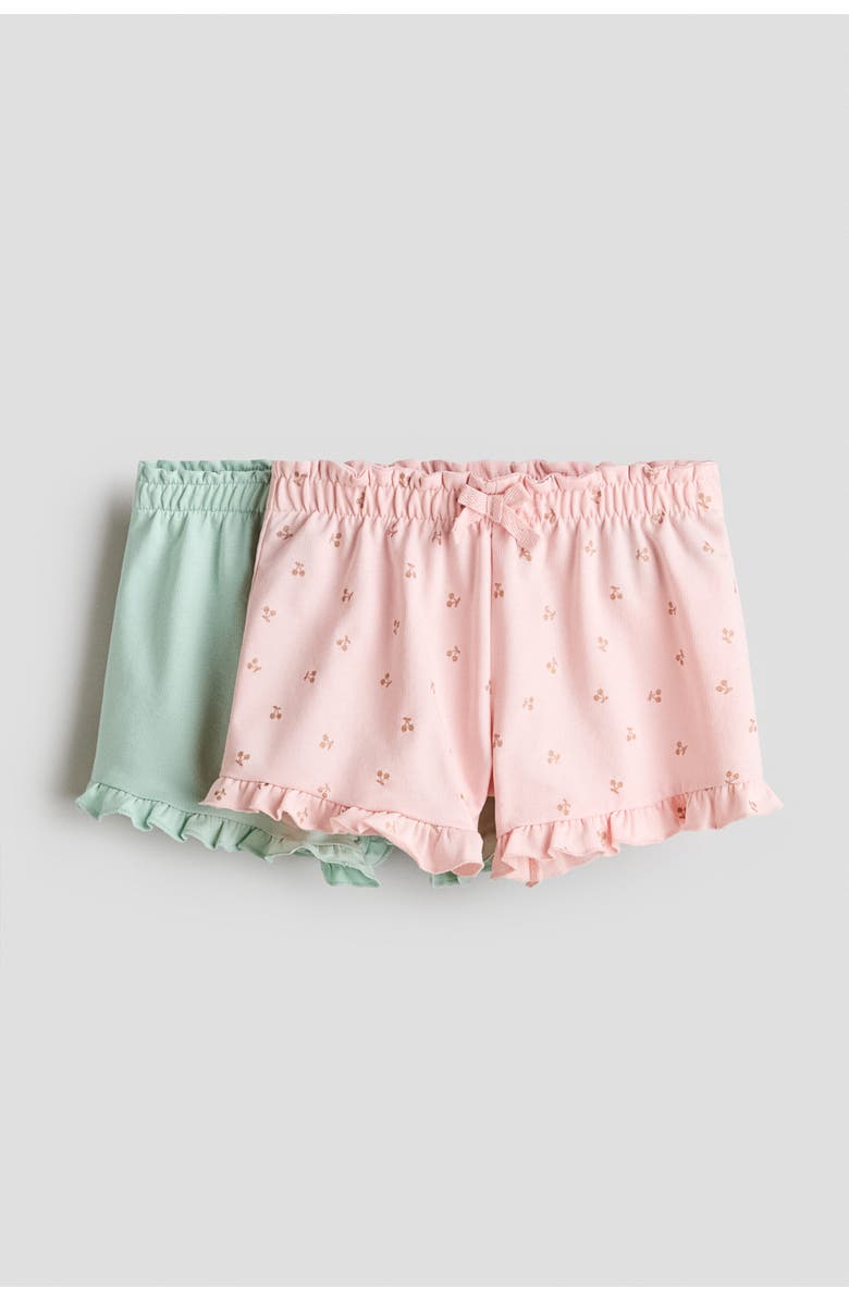 H&M 2-pack Frill-trimmed Sweatshorts, Main, color, Light Pink/Cherries