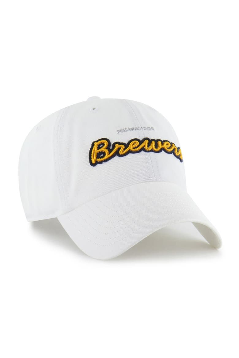 Women's '47 White Milwaukee Brewers Trendy Script Clean Up Adjustable Hat, Alternate, color, White