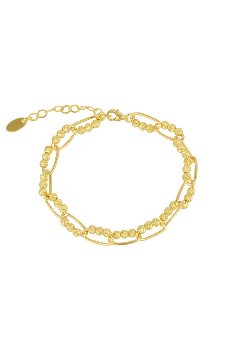 Spero London Sterling Silver Paperclip and Beaded Twisted Chain Bracelet, Main, color, Gold