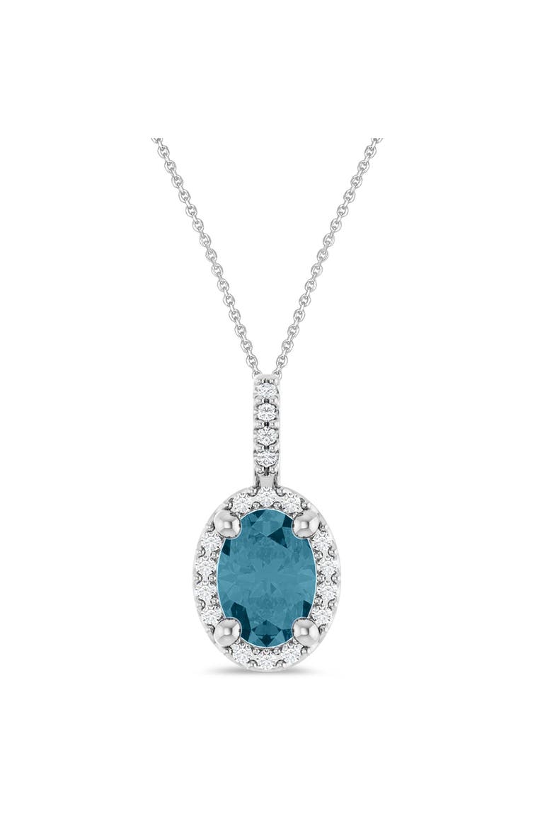Oval Lab  Aquamarine & Diamond Halo Pendant Necklace 14K, Main, color, 0.78ct/White Gold