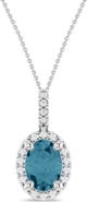 ALLUREZ Oval Lab Aquamarine & Diamond Halo Pendant Necklace 14K