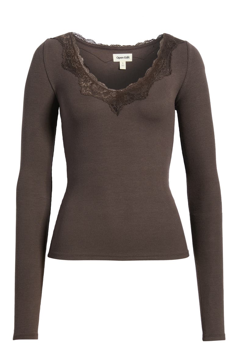 Lace Trim Top, Alternate, color, BROWN SEAL