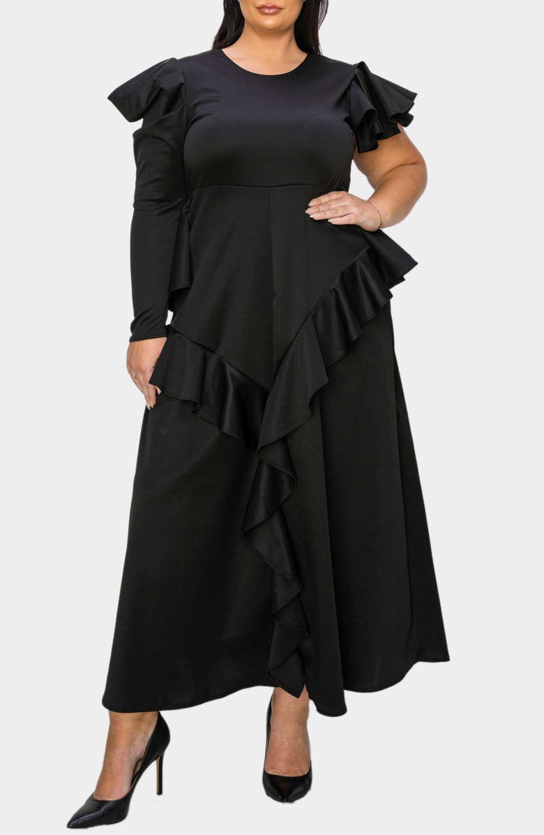 L I V D Vivienne Ruffle Maxi Dress, Main, color, Black
