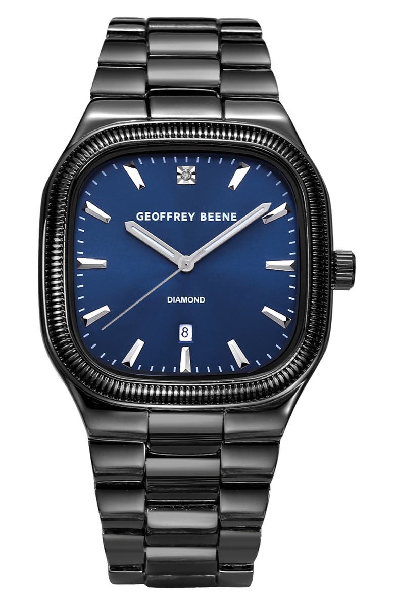 GEOFFREY BEENE Textured Bezel Diamond Bracelet Watch, 41mm, Main, color, Gunmetal