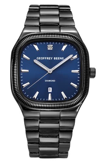 Geoffrey Beene Textured Bezel Diamond Bracelet Watch, 41mm In Gray