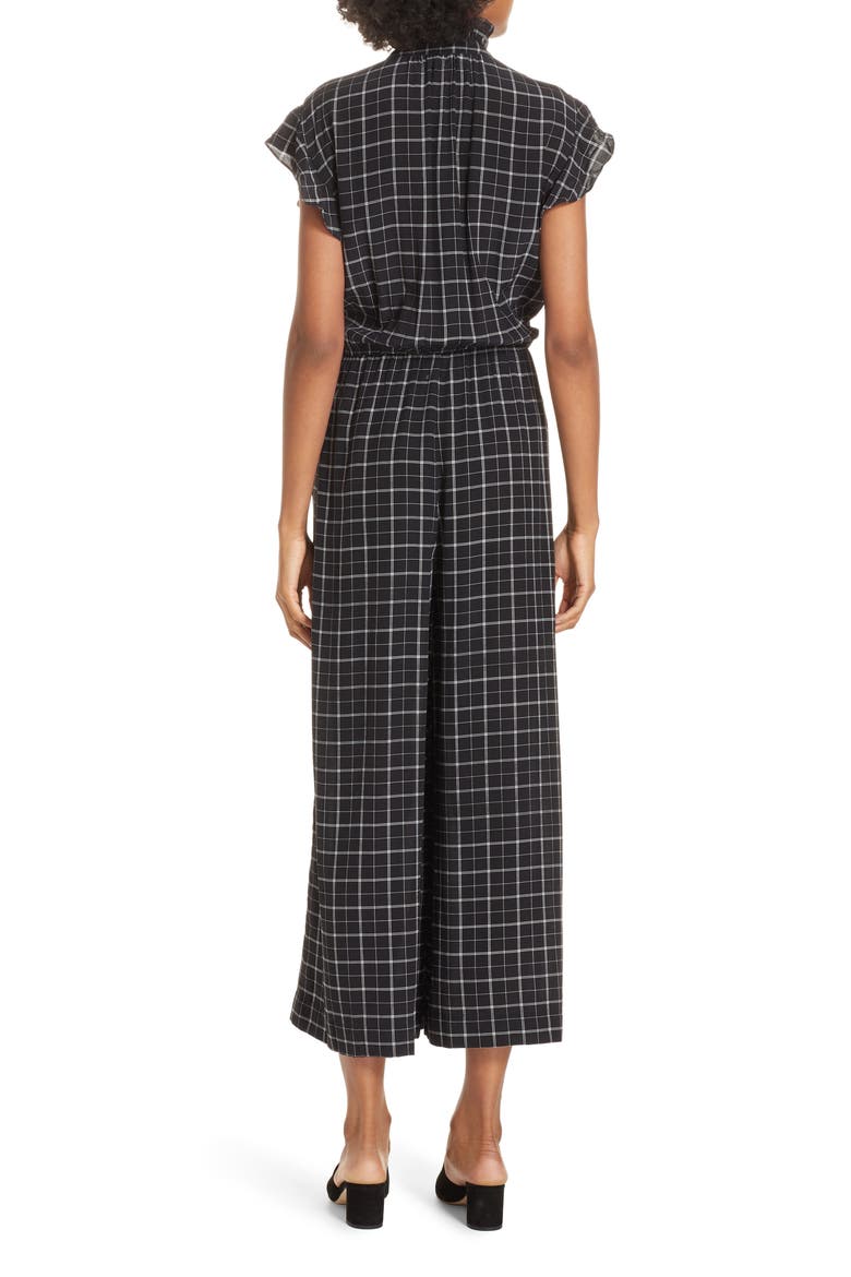 Plaid Silk Jumpsuit, Alternate, color, BLACK