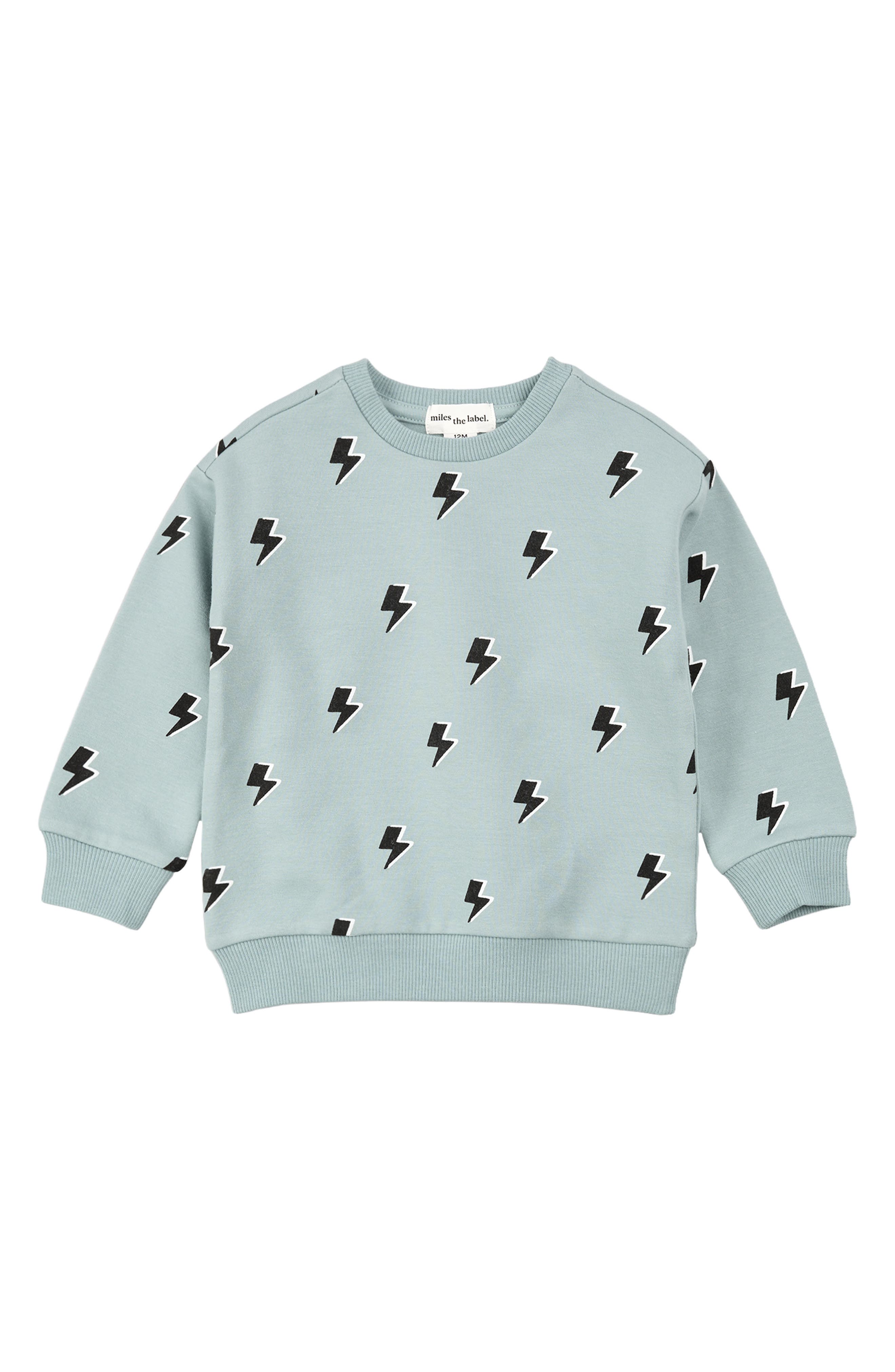 MILES THE LABEL Kids' Lightning Bolt Stretch Organic Cotton Fleece Sweatshirt