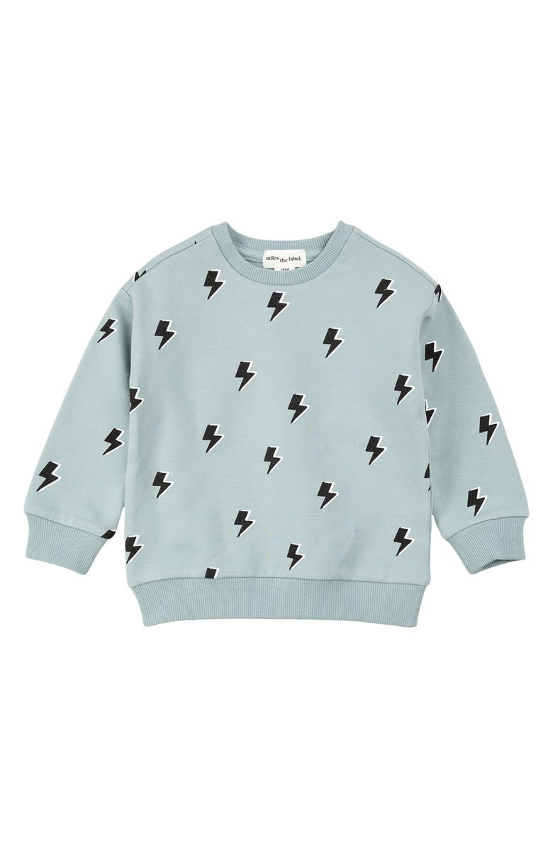 MILES THE LABEL Kids' Lightning Bolt Stretch Organic Cotton Fleece Sweatshirt, Main, color, Dark Blue