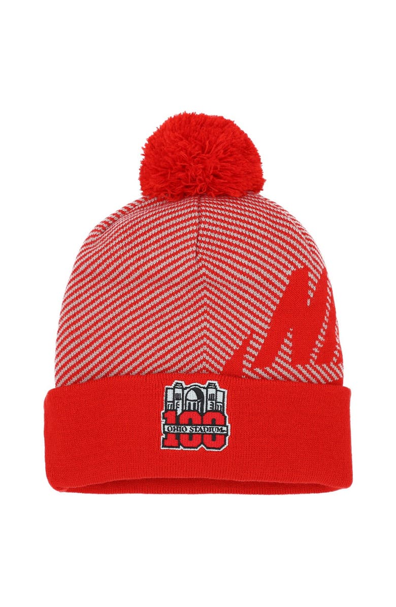 Nike Men's Nike Scarlet Ohio State Buckeyes 100th Anniversary Ohio Stadium Cuffed Knit Hat with Pom, Main, color,