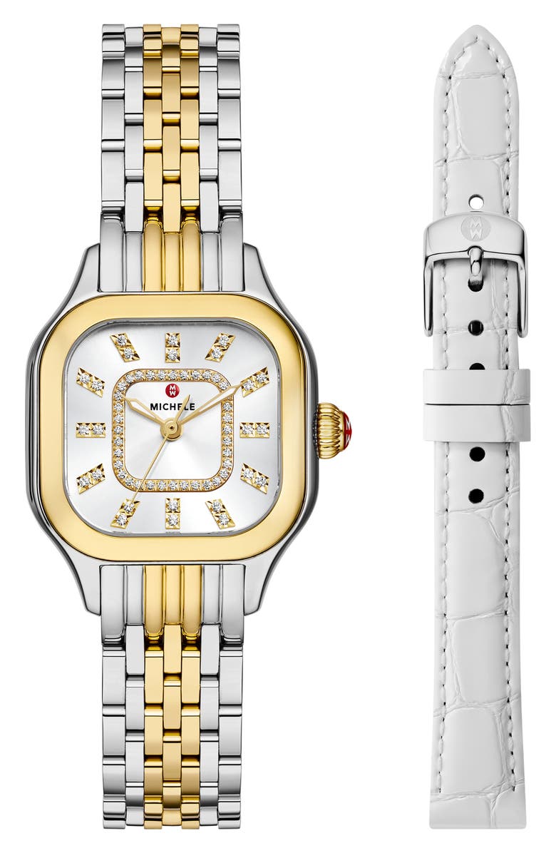 MICHELE Meggie Diamond Dial Watch Head Gift Set, 29mm, Main, color, Two Tone / White
