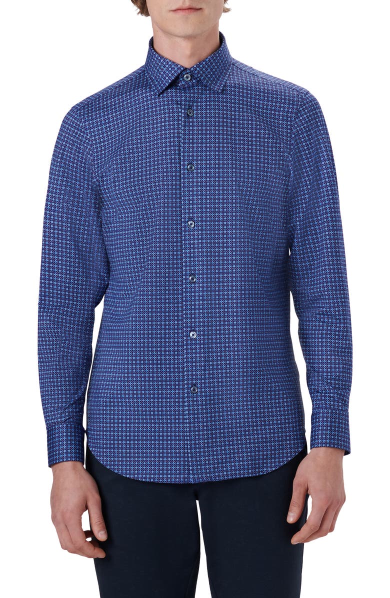 Bugatchi OoohCotton<sup>®</sup> Star Print Button-Up Shirt, Main, color,