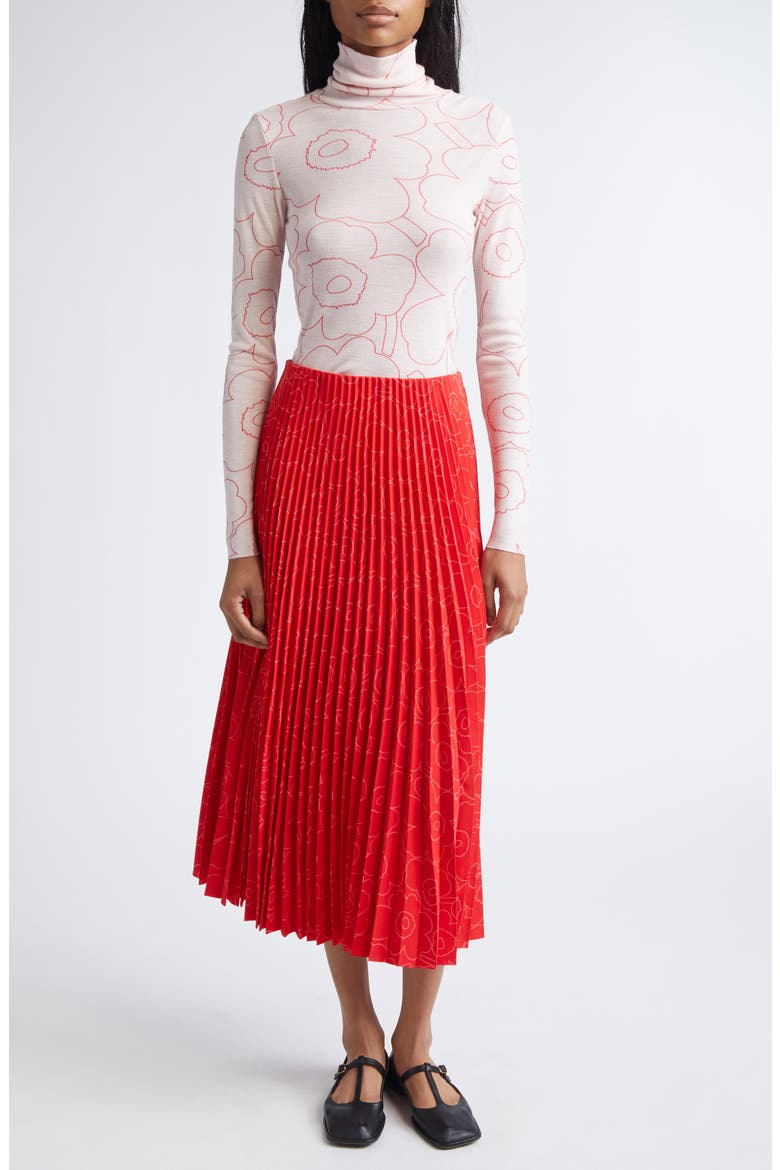 Myy Piirto Unikko Floral Pleated Midi Skirt, Alternate, color, RED BRIGHT RED