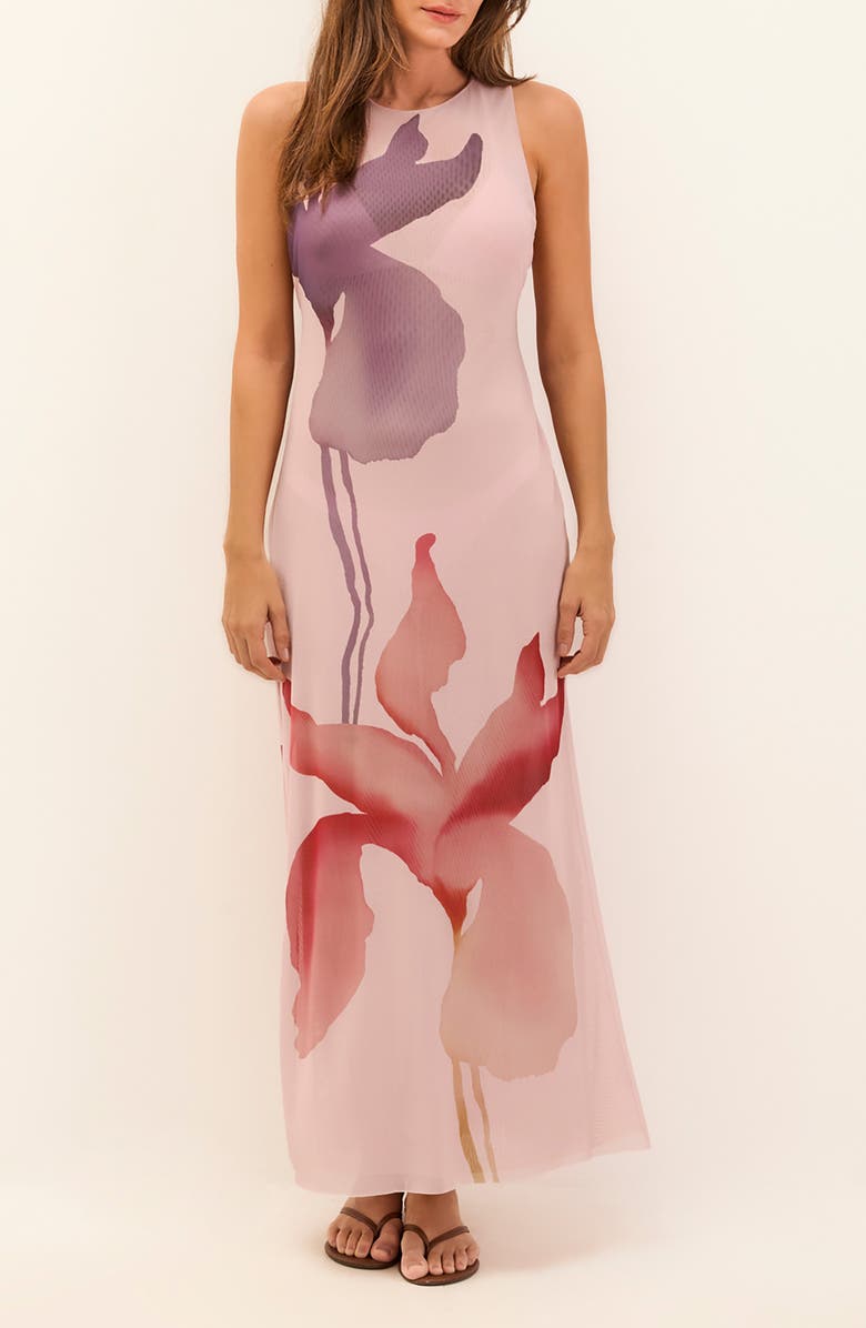 ViX Paula Hermanny Twist Floral Print Mesh Cover-Up Maxi Dress, Main, color, Multi