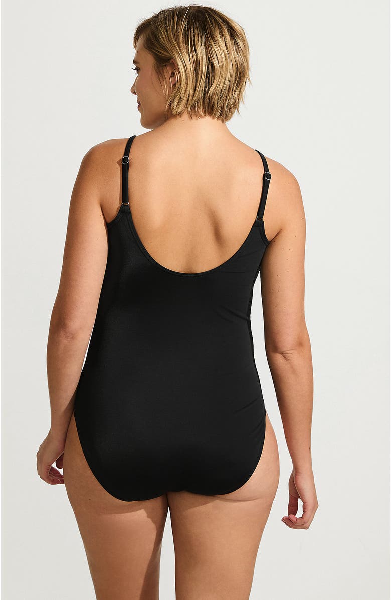 Lands' End Chlorine Resistant Scoop Neck High Leg Tugless Tank Thin Strap One Piece Swimsuit Adjustable, Alternate, color, Black