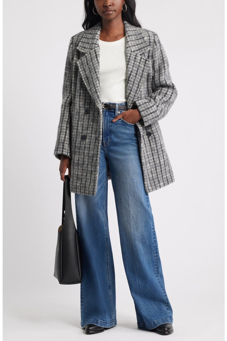Chunky Herringbone Double Breasted Coat, Alternate, color, GREY- BLACK PLAID