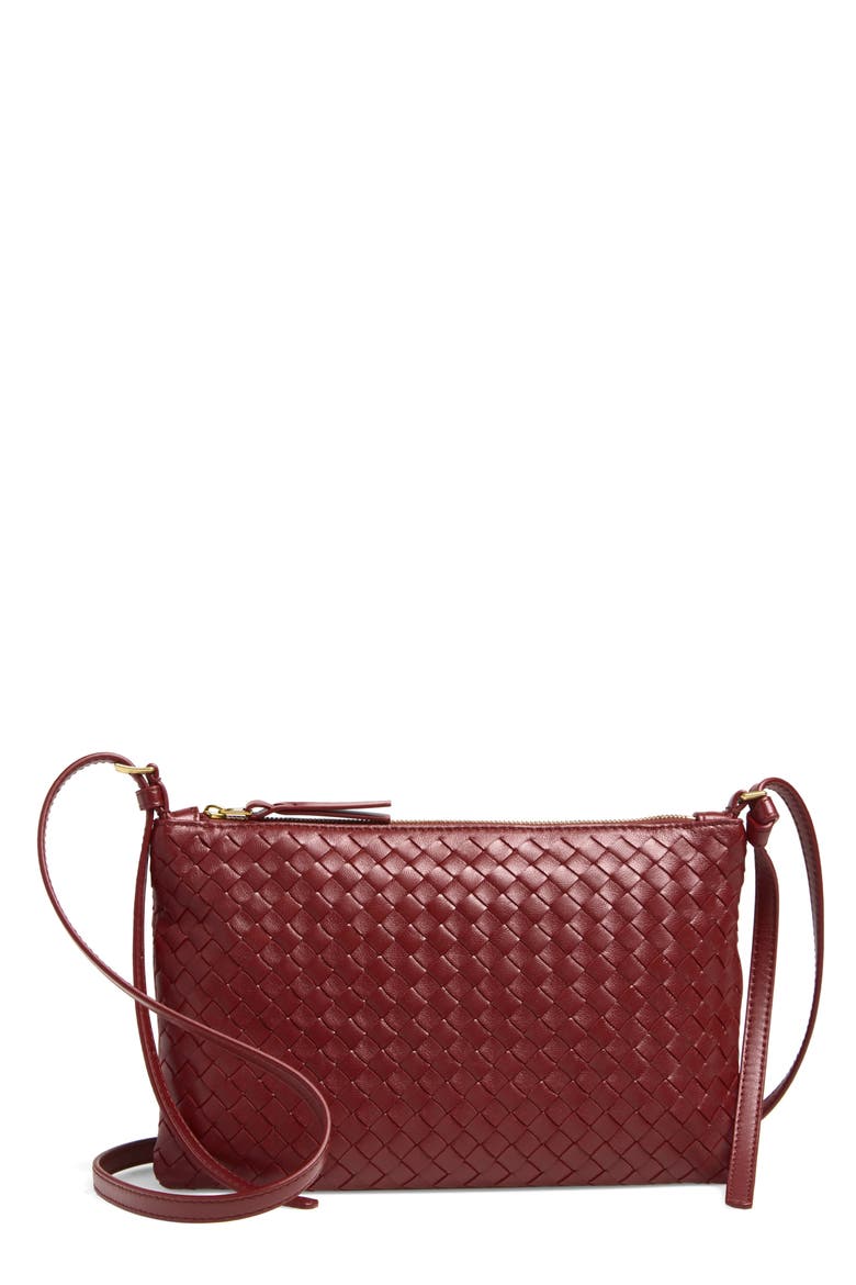 Medium Piccolo Intrecciato Leather Wallet on a Strap, Main, color, 6569 LAVA RED-BRASS V