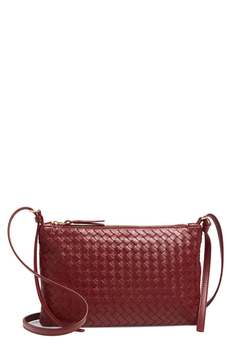 Bottega Veneta Medium Piccolo Intrecciato Leather Wallet on a Strap, Main, color, 6569 Lava Red-Brass V