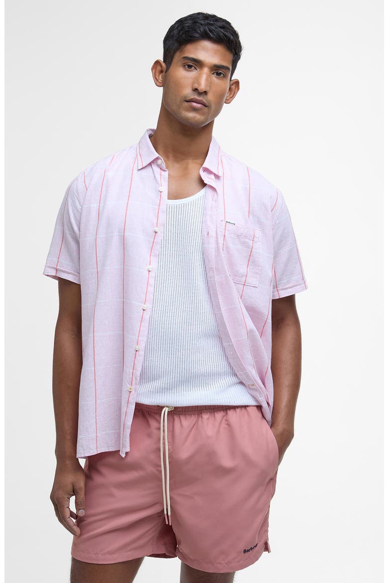 Staple Logo Swim Trunks, Alternate, color, PINK CLAY