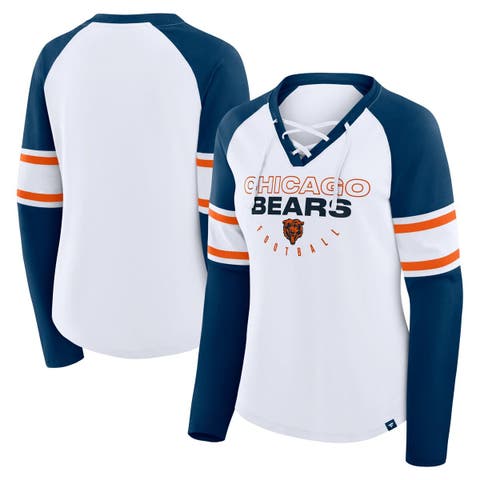 Women's Fanatics White/Navy Chicago Bears Redzone Blitz Package Raglan Lace-Up V-Neck Long Sleeve T-Shirt
