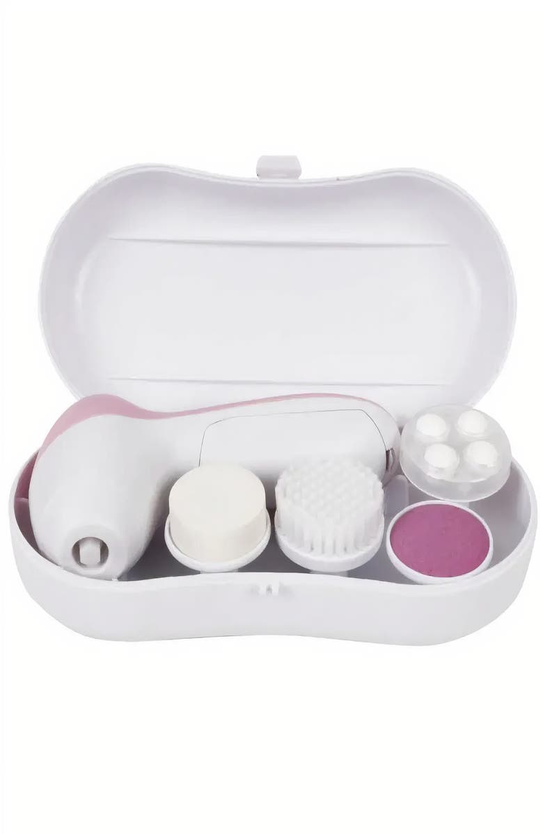 Lovery 4 in 1 Facial Cleansing System Complete Skincare Solution with 4 Attachments & Storage Case, Main, color, White, Pink