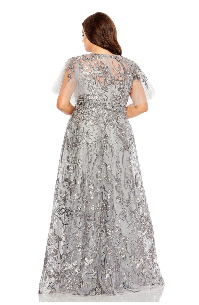 Mac Duggal High Neck Flutter Sleeve Embellished A-Line Gown, Alternate, color, 