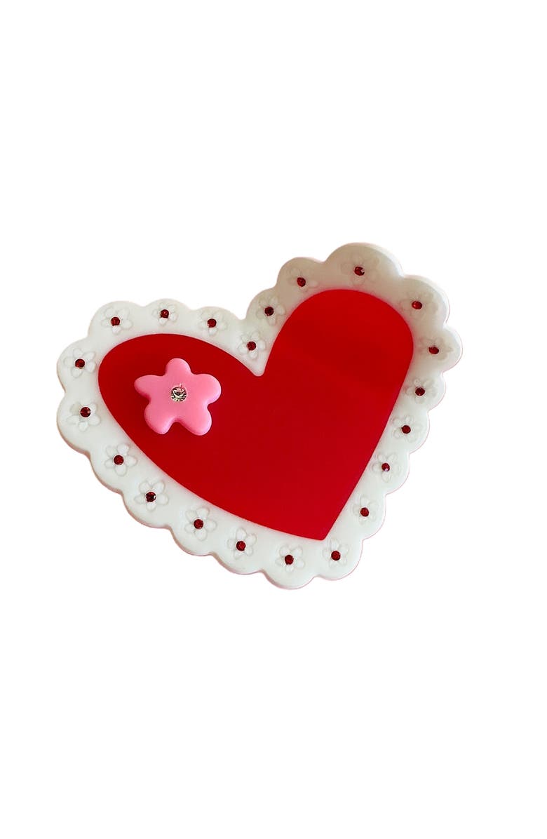 Centinelle Valetines Laced Hearts Hair Claw, Main, color, Red