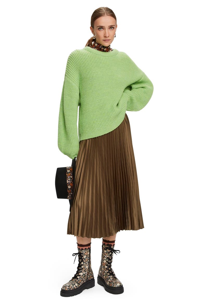 Pleated Midi Skirt, Alternate, color, MILITARY