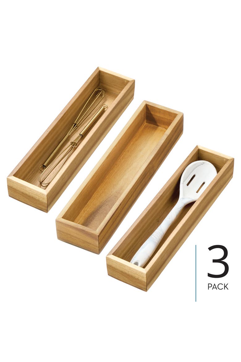 Acacia Wood Narrow Kitchen Drawer Organizer - Set of 3 - Natural, Alternate, color, Natural