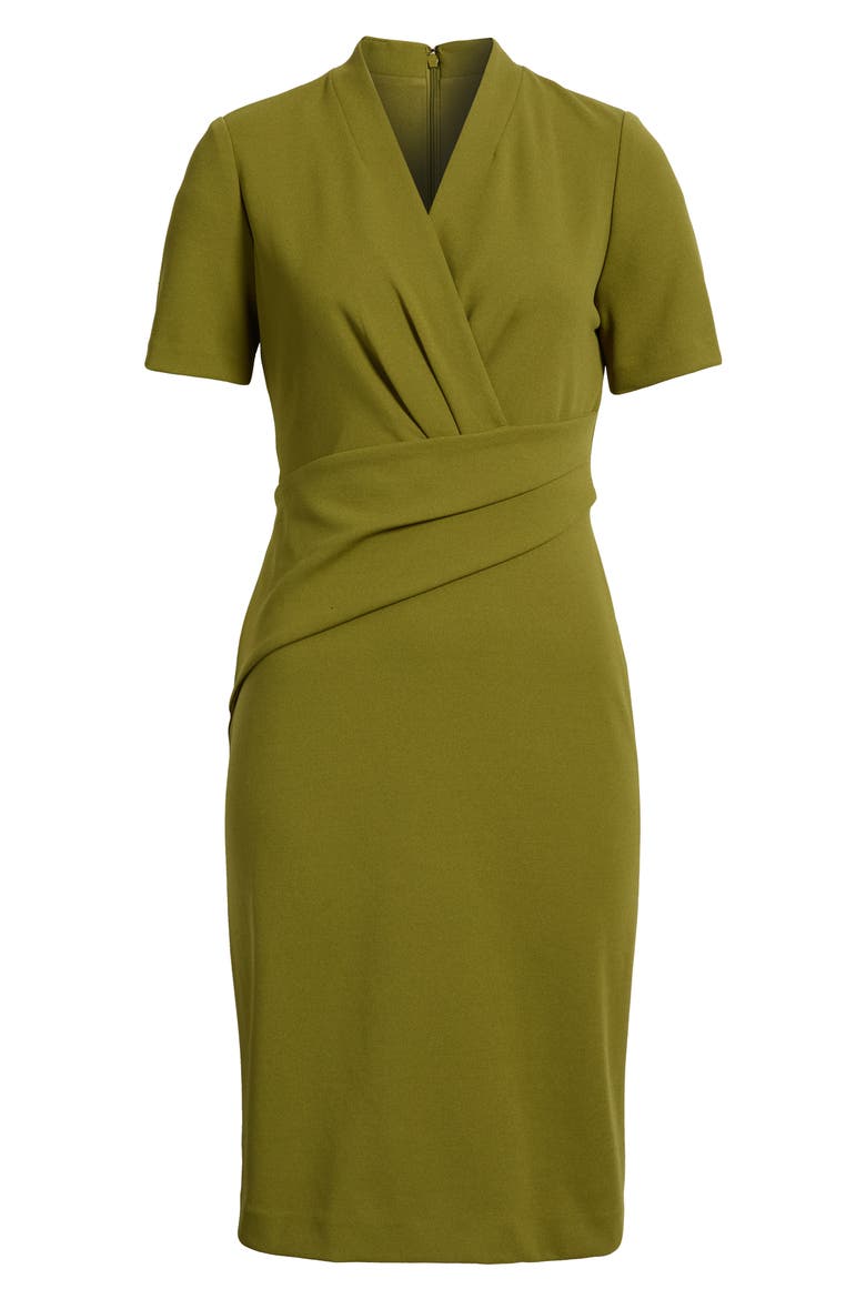 Pleated Scuba Crepe Dress, Alternate, color, IVY