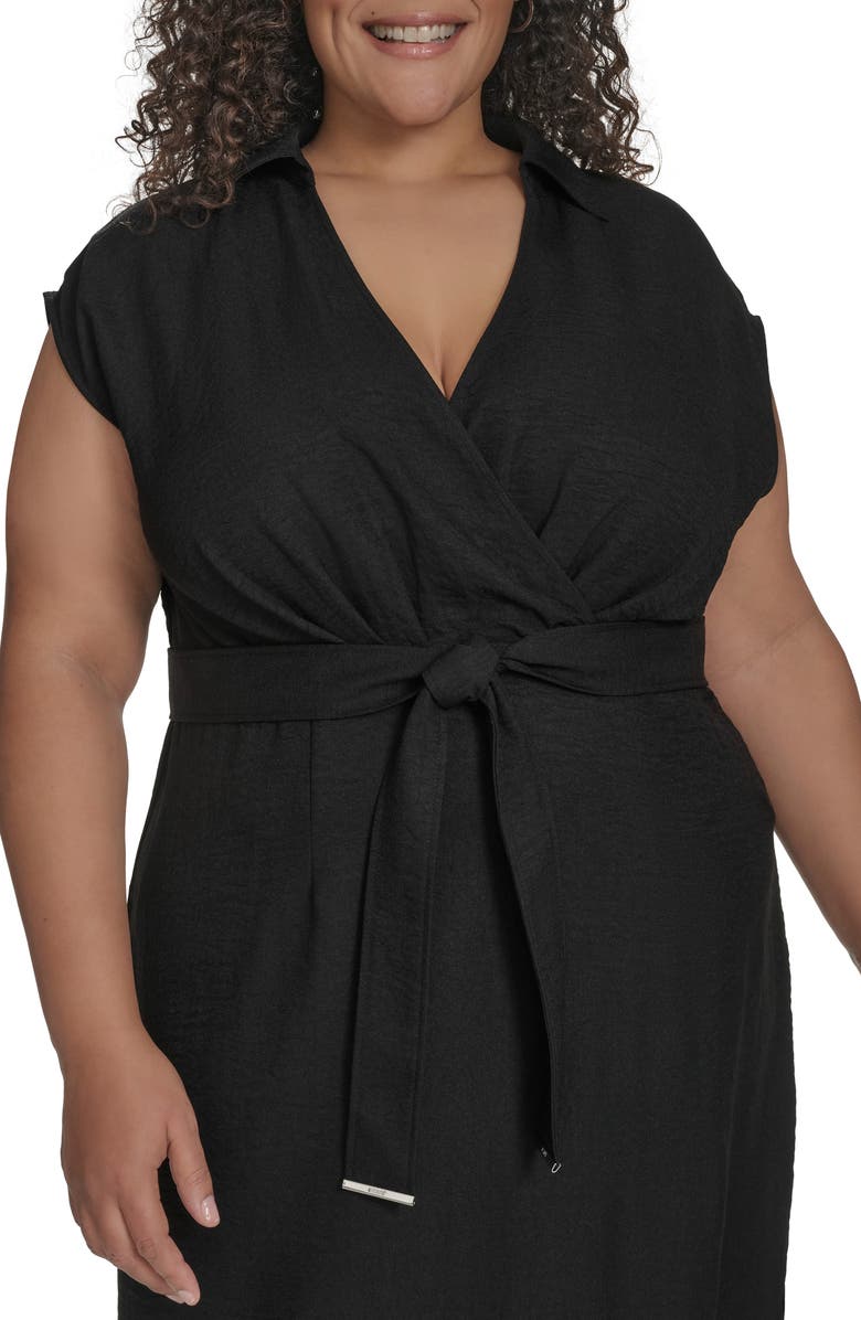 DKNY Cap Sleeve Midi Dress, Alternate, color, Black