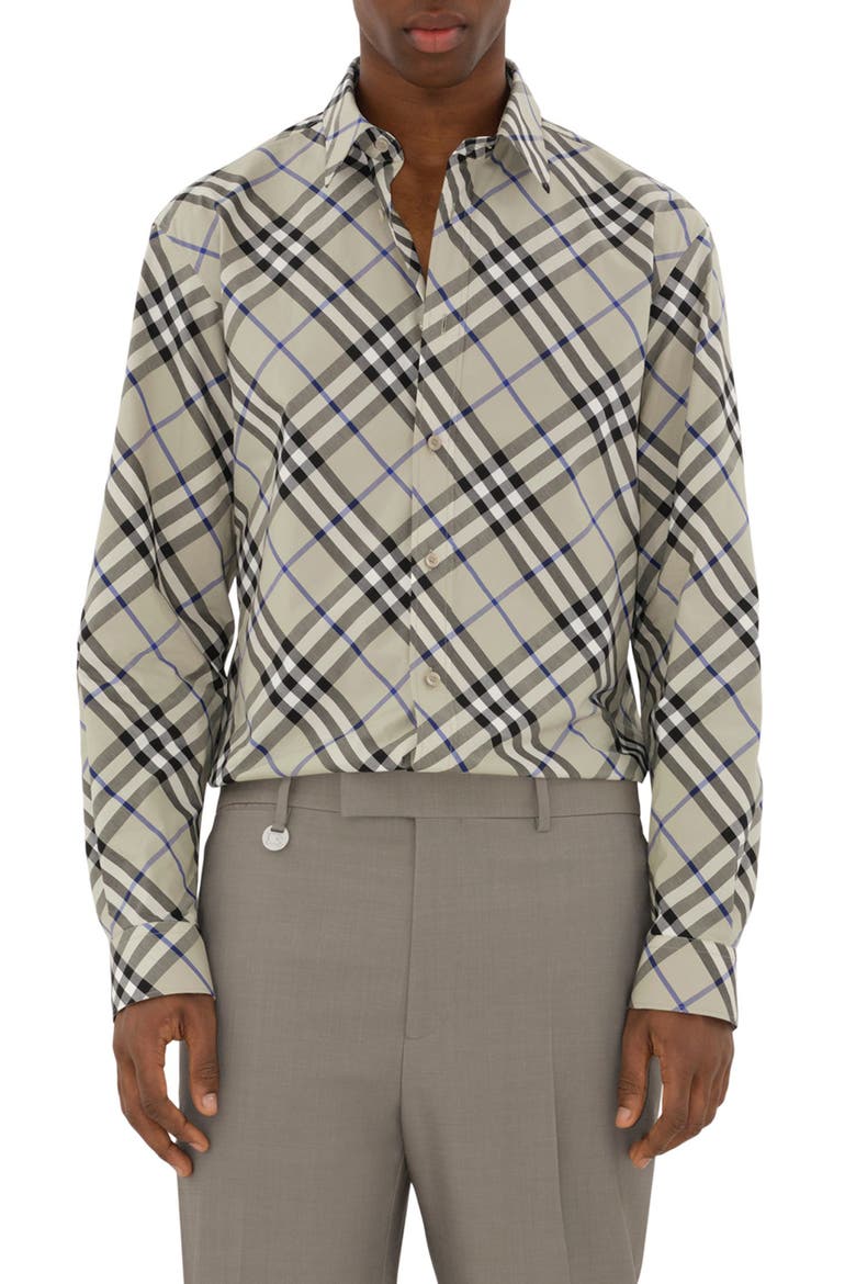 Check Long Sleeve Cotton Poplin Button-Up Shirt, Main, color, LICHEN IP CHECK