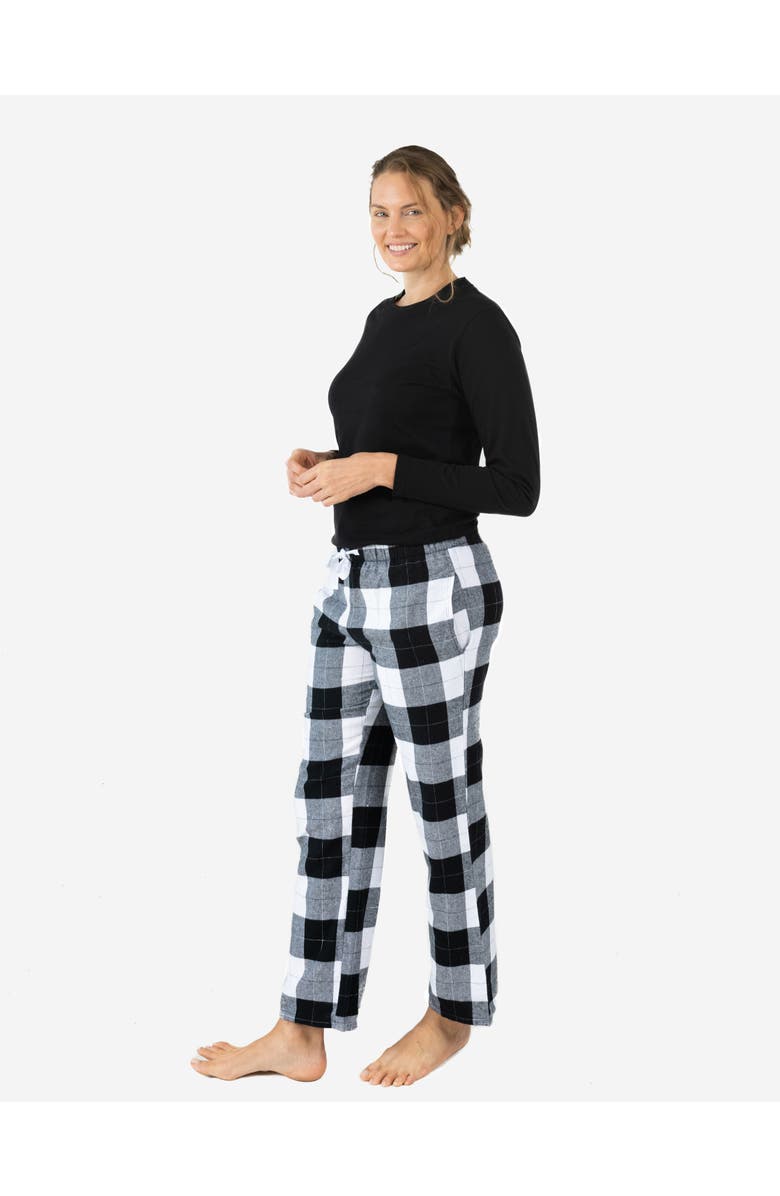 Leveret Women's Cotton Top & Flannel Pants Printed Holiday Pajama Set, Main, color, Plaid Black & White