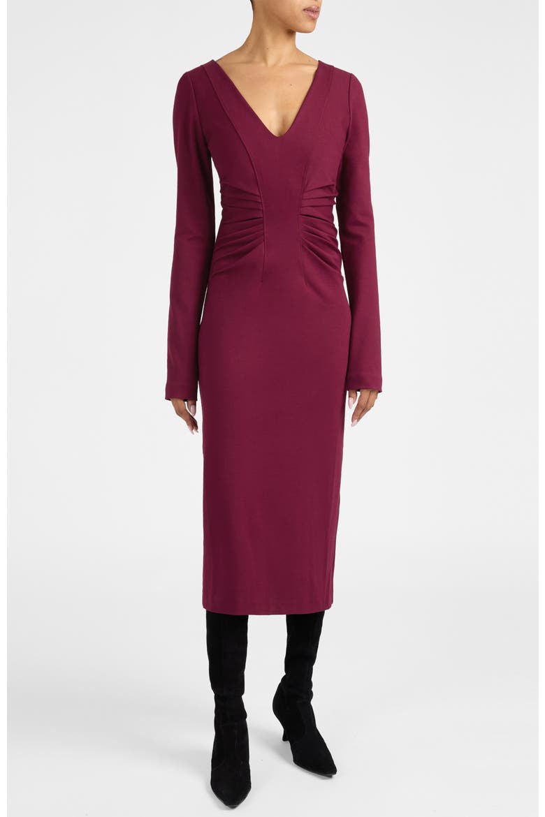 Willa Long Sleeve Midi Dress in Punto Milano, Alternate, color, BORDEAUX