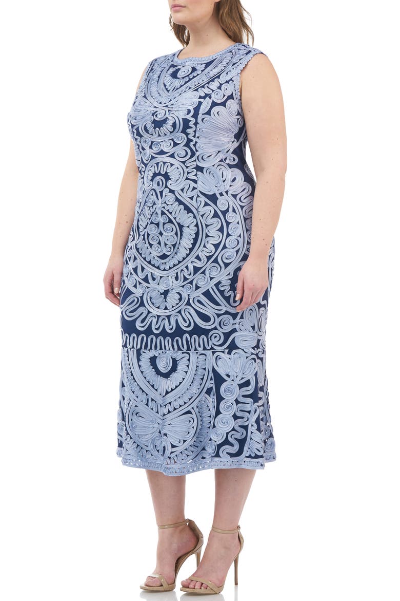 Soutache Mesh Midi Dress, Main, color, NAVY SKY