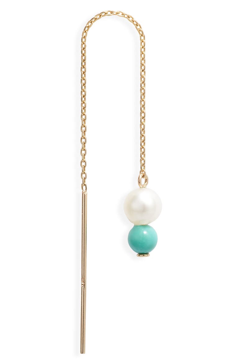 Petite Cultured Pearl & Turquoise Threader Earrings, Alternate, color, 14KYG