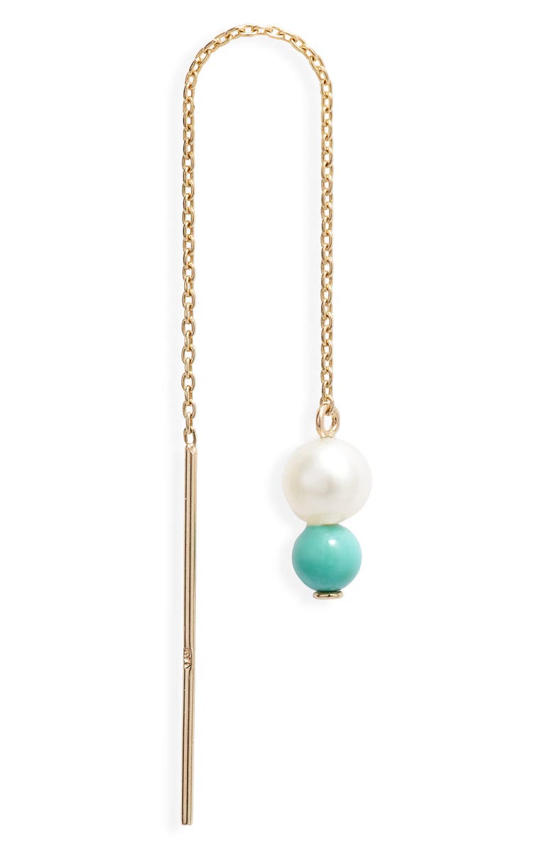 Poppy Finch Petite Cultured Pearl & Turquoise Threader Earrings, Alternate, color, 14Kyg