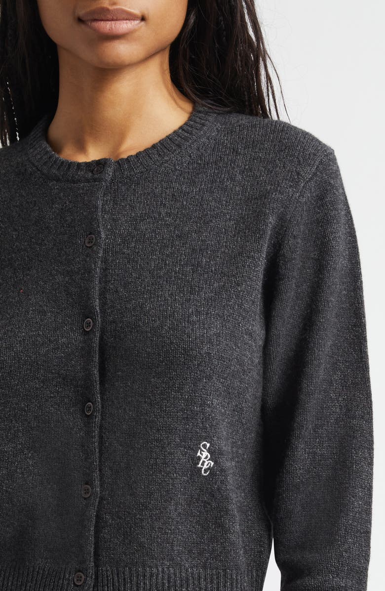Sporty & Rich SRC Monogram Crop Cashmere & Wool Cardigan, Alternate, color, Dark Grey
