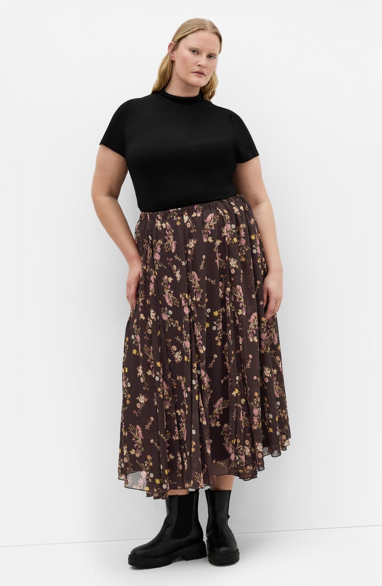 City Chic Serene Print Pleated Maxi Skirt, Alternate, color, Cocoa Bloom