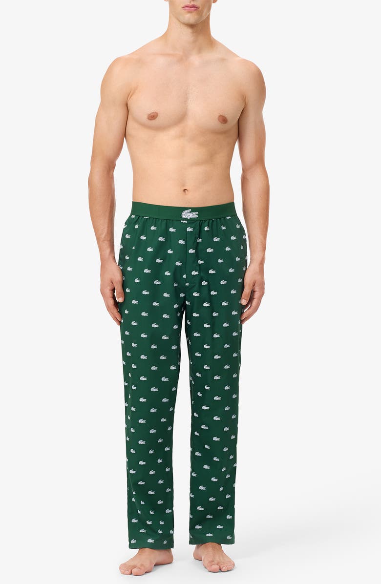 Lacoste Logo Print Cotton Pajama Pants, Alternate, color, 291 Green/ White