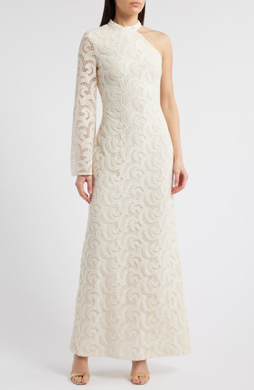 Sonya Moda Salwa One-shoulder Lace Gown In Creme