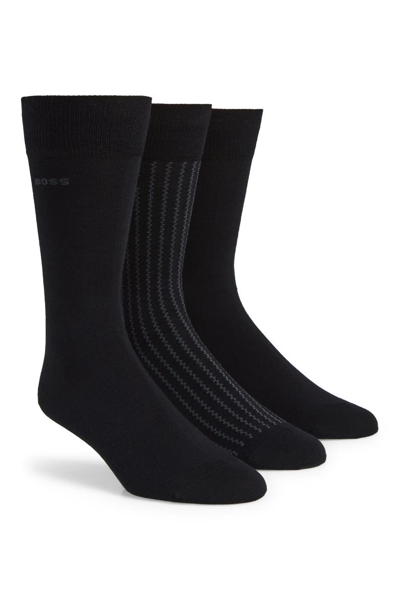 3-Pack Cotton Blend Dress Socks, Main, color, BLACK