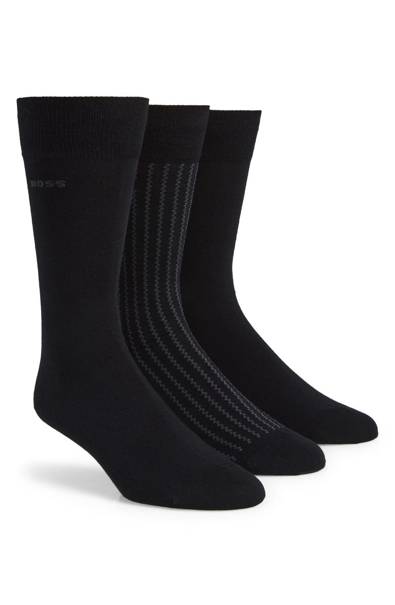 BOSS 3-Pack Cotton Blend Dress Socks, Main, color, Black