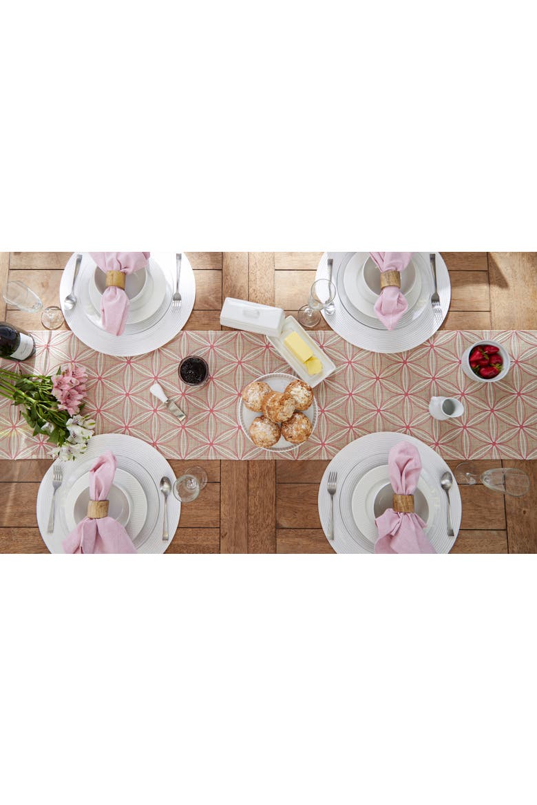 Natural Base Embroidered Flowers Table Runner, Main, color, Natural