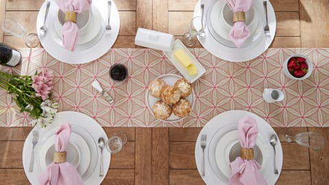 Natural Base Embroidered Flowers Table Runner