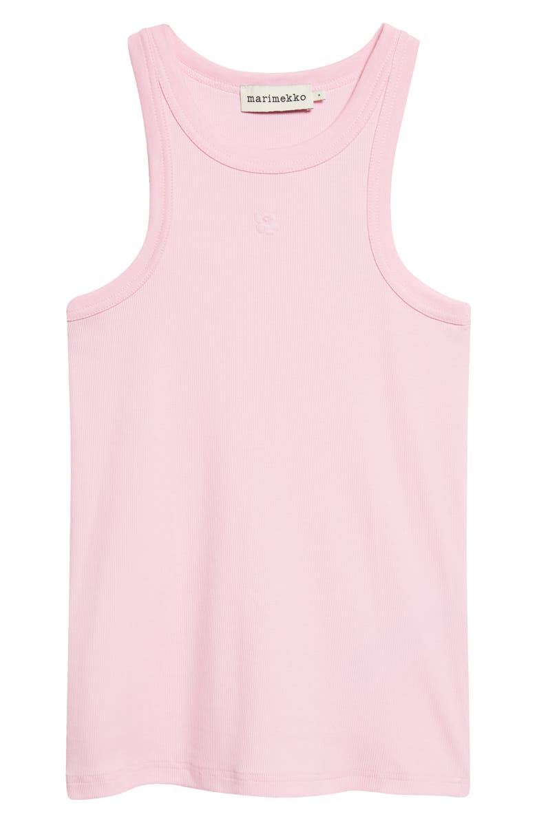 Marimekko Kupla Unkko Embroidered Flower Ribbed Stretch Cotton Tank Top, Main, color, Light Pink
