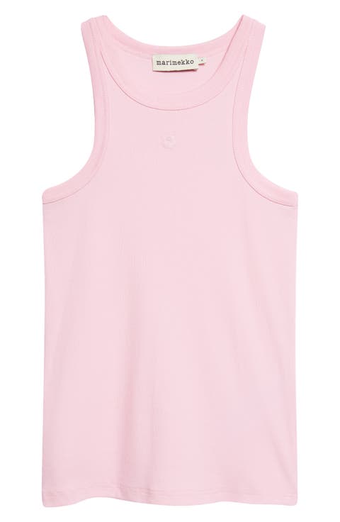 Kupla Unkko Embroidered Flower Ribbed Stretch Cotton Tank Top