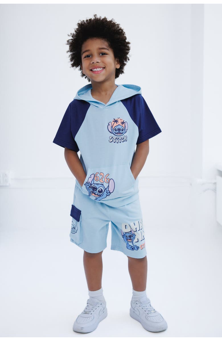 Disney Short Sleeve Hoodie & Shorts Set, Alternate, color, Lilo & Stitch Blue